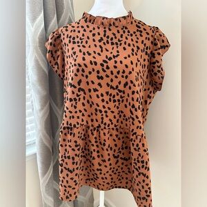 Leopard Print Ruffle Sleeve Top